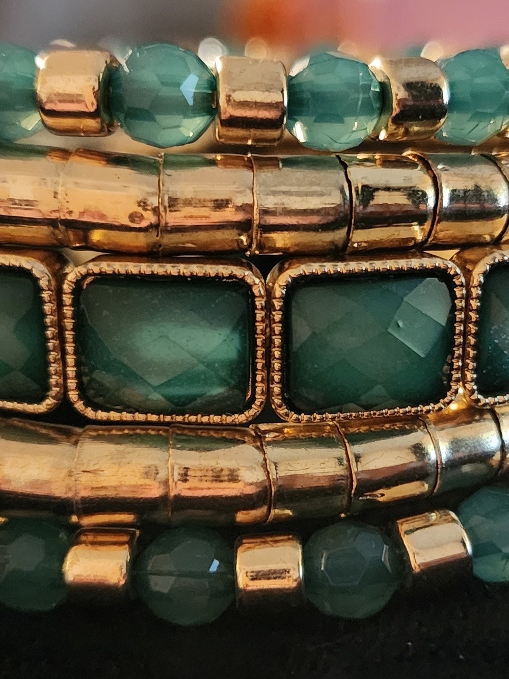 Gold-Tone Bracelet Stack with Teal Faceted Stones
